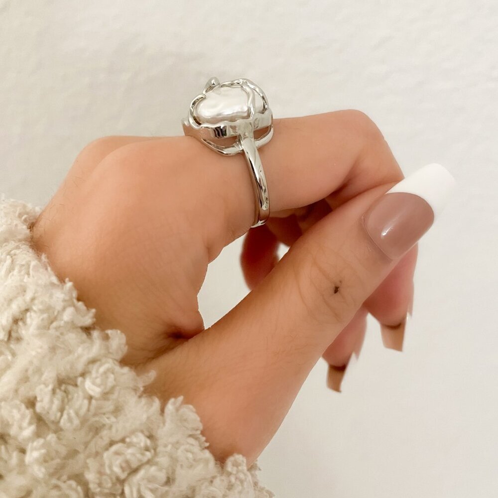 925 Sterling Silver Chunky Ring Square Boho Silver Statement Ring Unique Ring - Picture 6 of 8